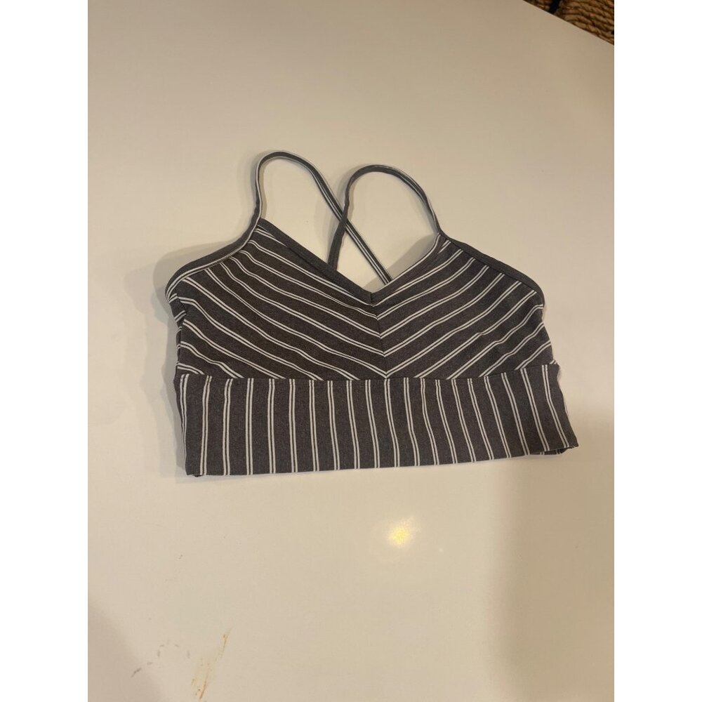 Glydero Striped Gray & White Sports Bra With Crisscross Back